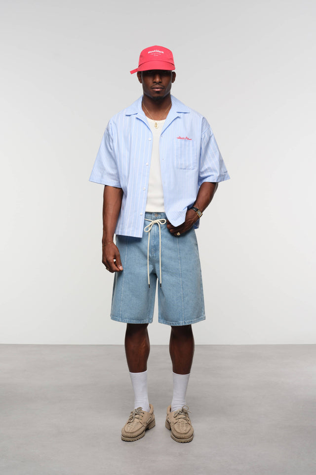 patchwork script shirt blue/white