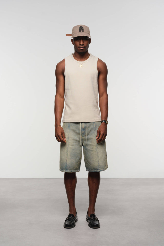 wide denim short dirty wash