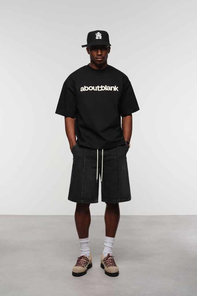 wide denim short vintage black