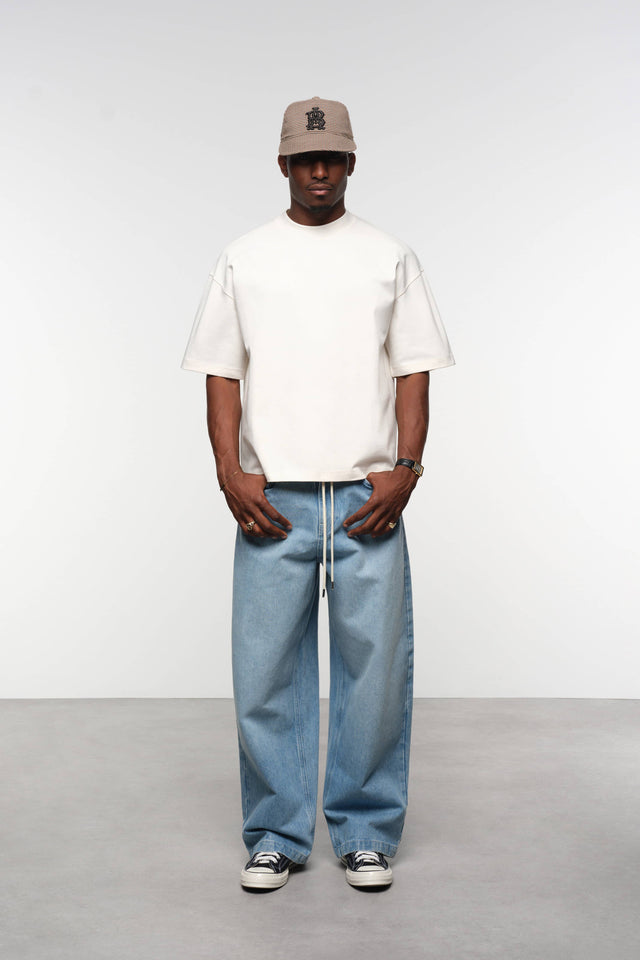 mock neck t-shirt oat/black