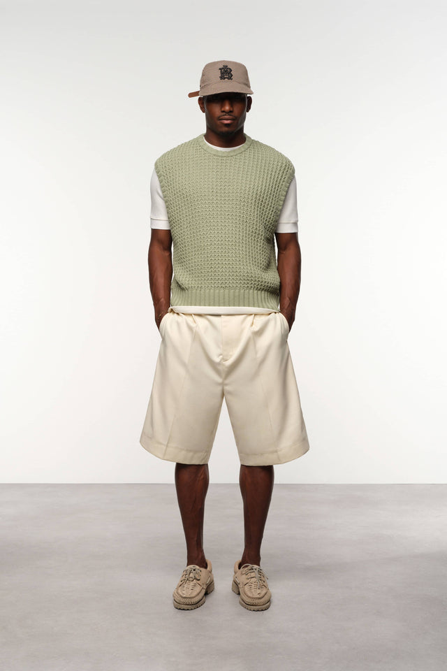 moss stitch knitted vest sage