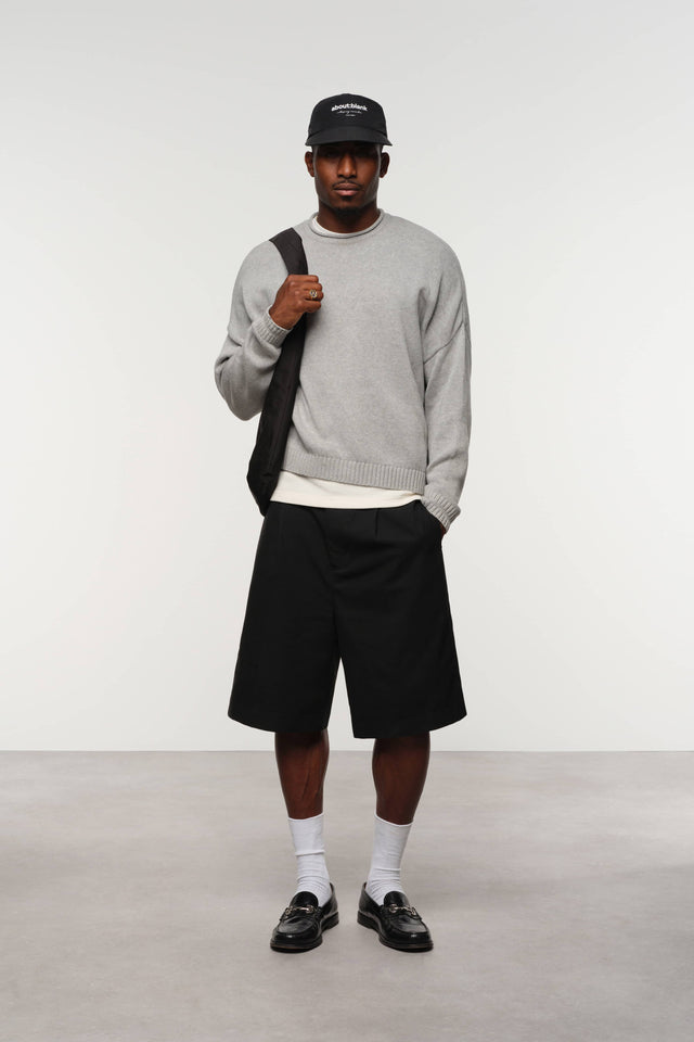 loose knit rolled crewneck grey