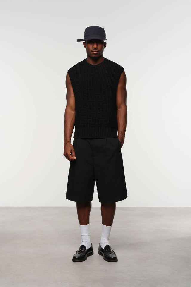moss stitch knitted vest black