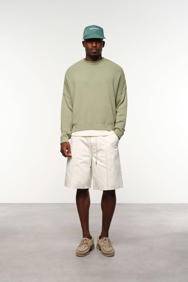 loose knit rolled crewneck sage