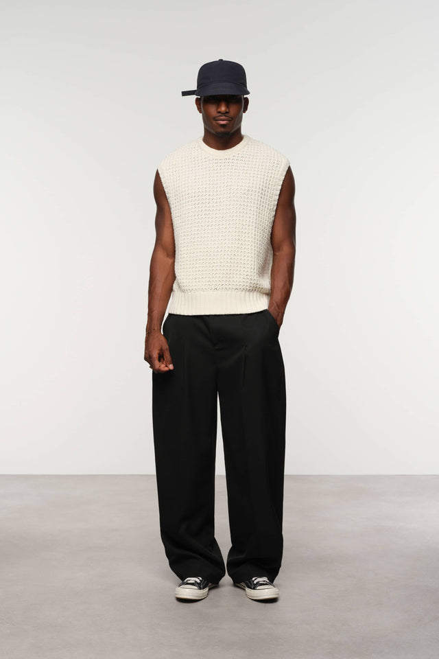moss stitch knitted vest ecru