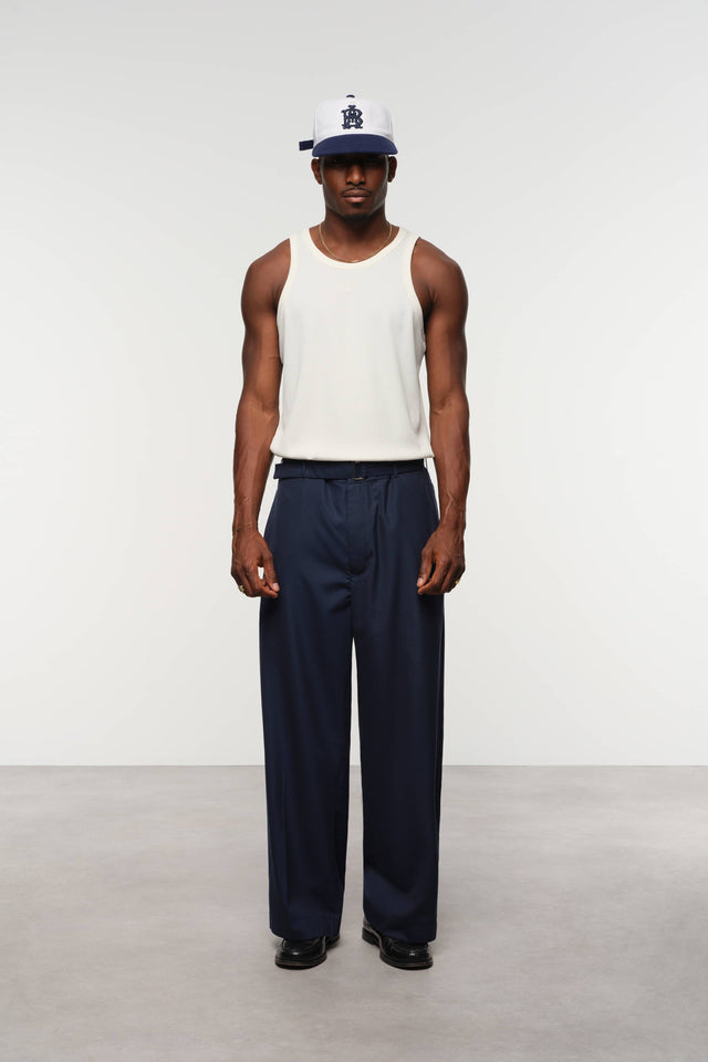 relaxed belted trouser navy