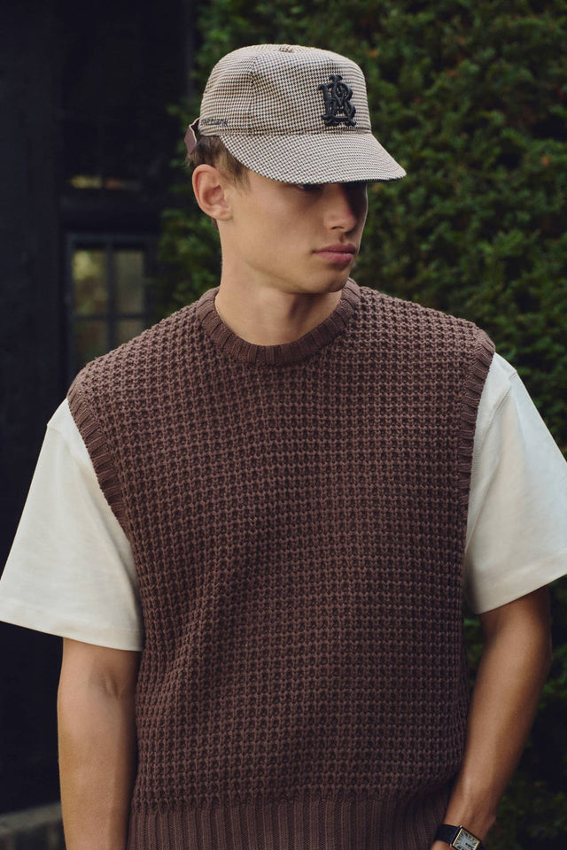 moss stitch knitted vest brown