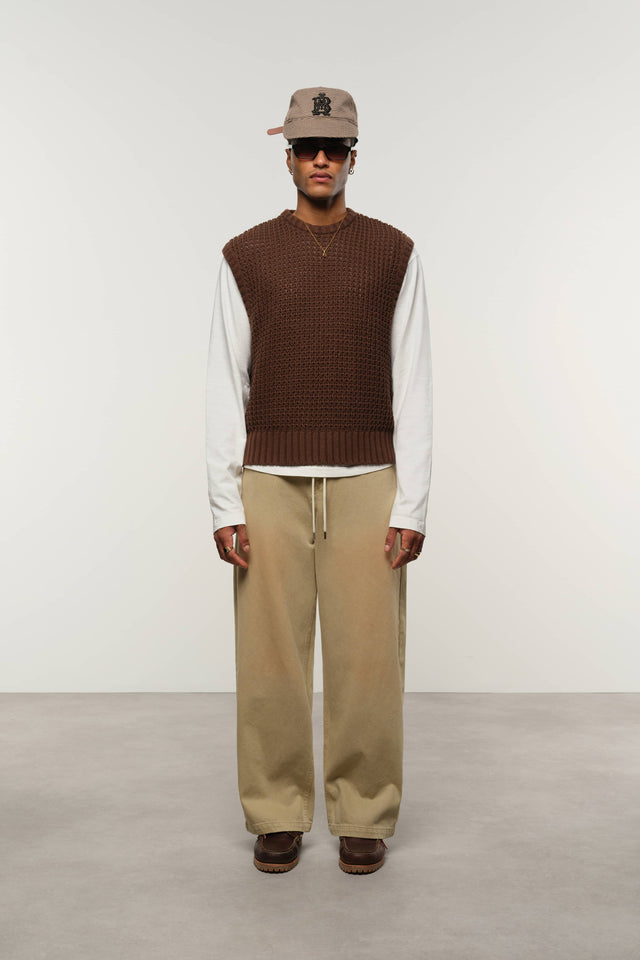 moss stitch knitted vest brown