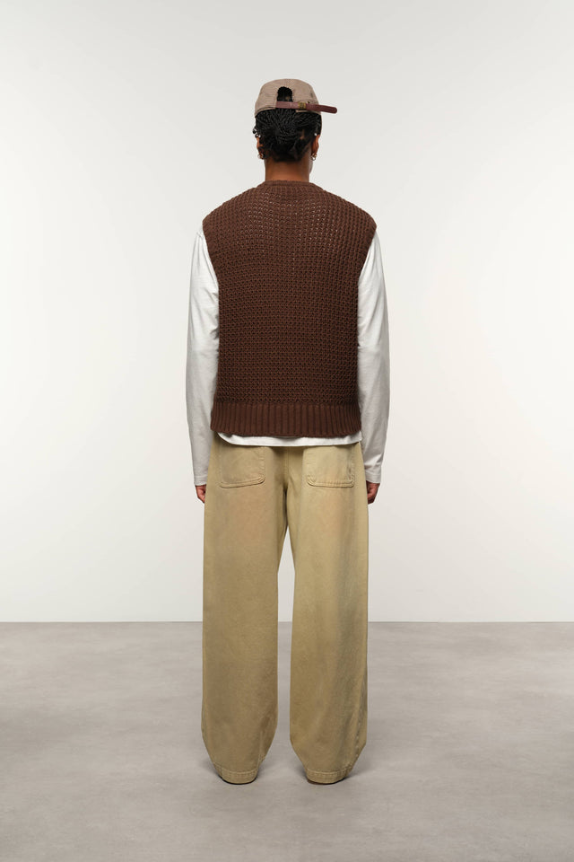 moss stitch knitted vest brown