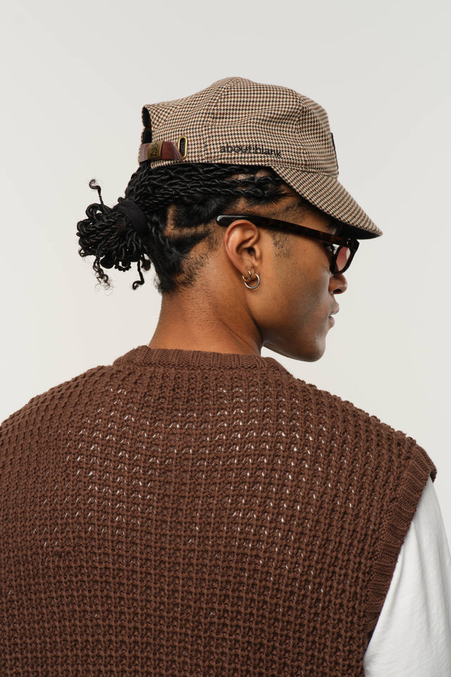 moss stitch knitted vest brown