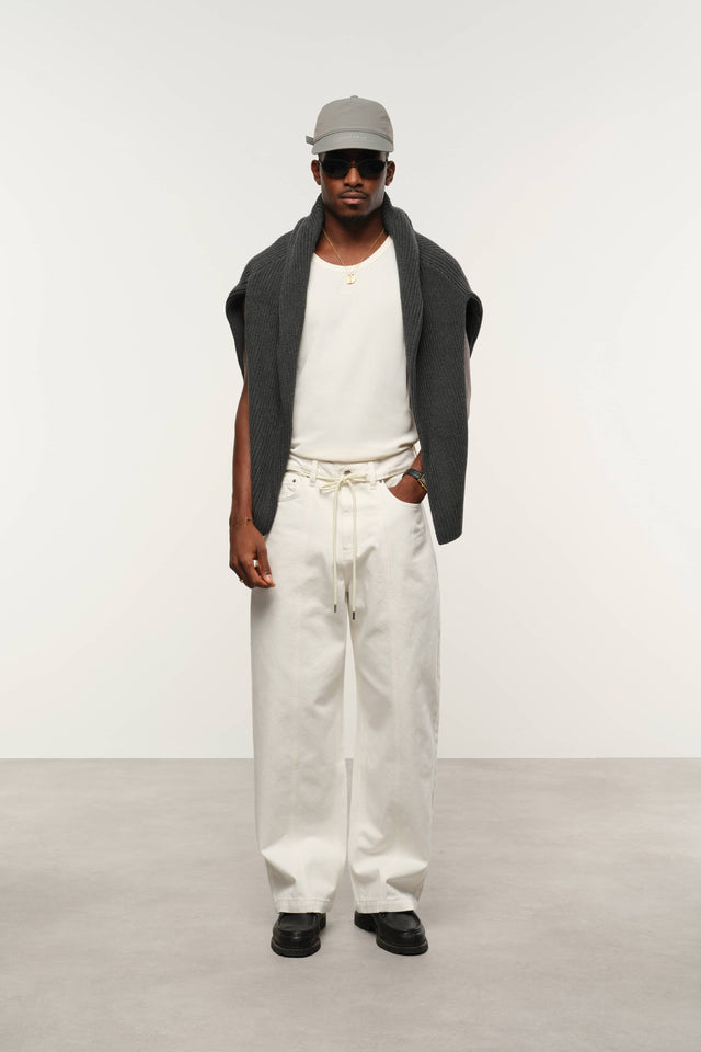 wide leg felled denim ecru