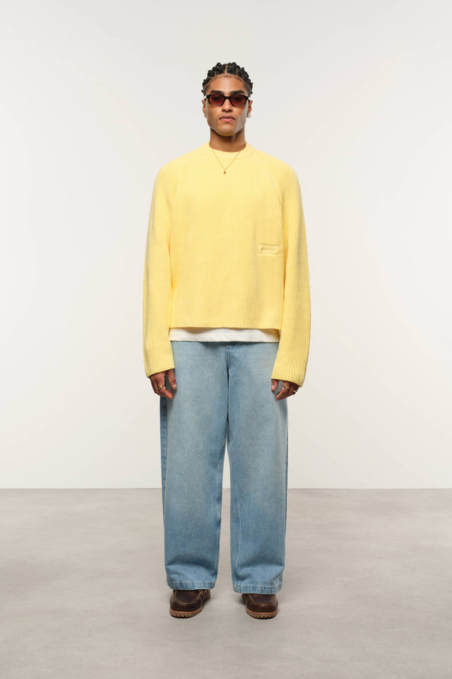 rib mock neck crew yellow