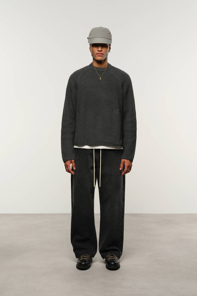 rib mock neck crew charcoal