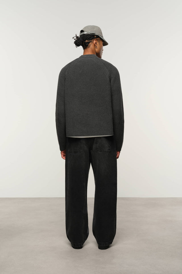 rib mock neck crew charcoal