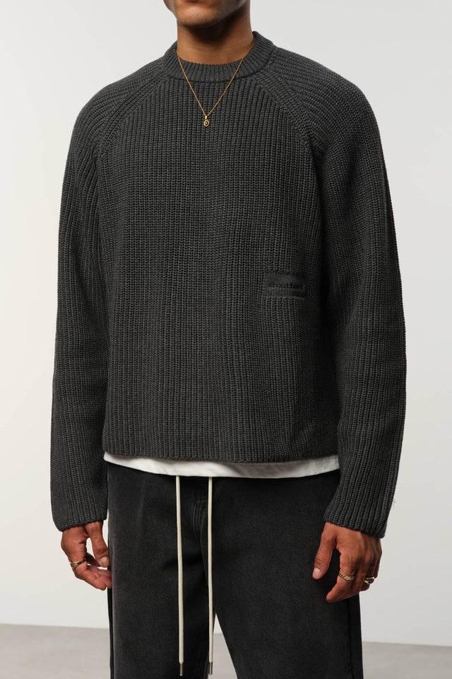 rib mock neck crew charcoal