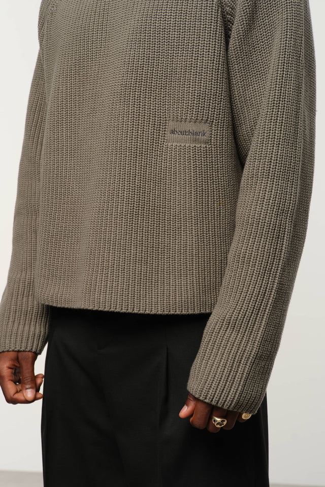 rib mock neck crew sage