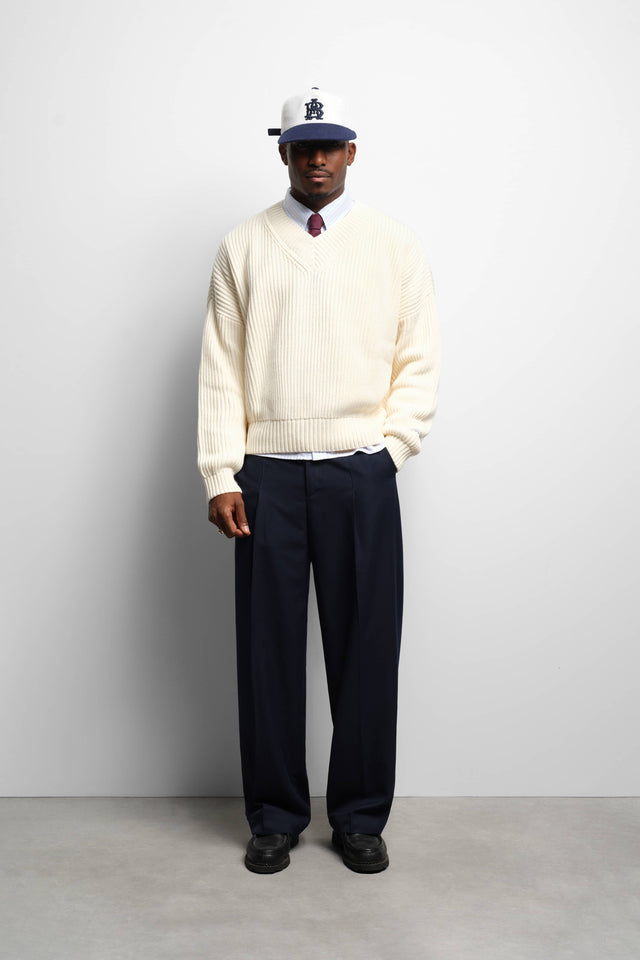 tailored wide leg trouser navy