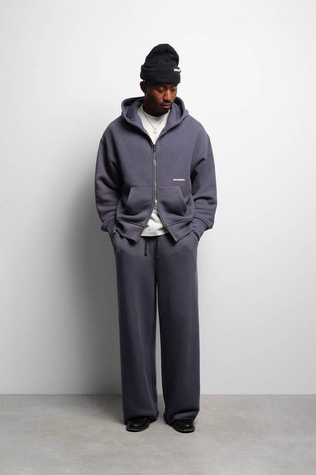 box zip hoodie smoke blue/ecru