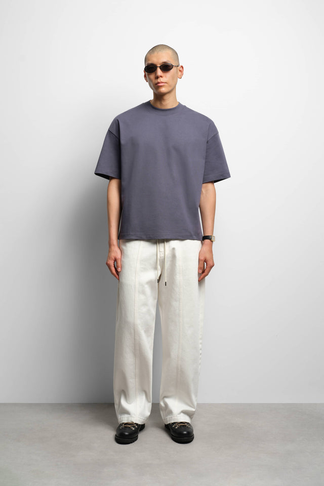 mock neck t-shirt smoke blue/ecru