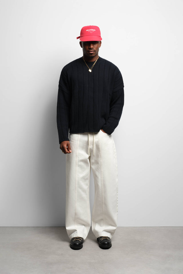 large rib knit crew black