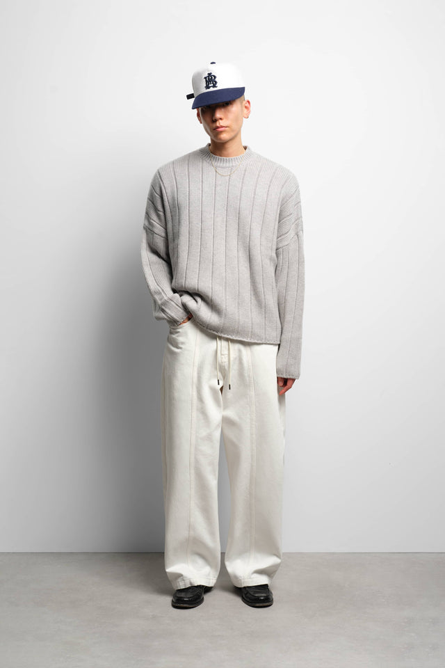 large rib knit crew grey