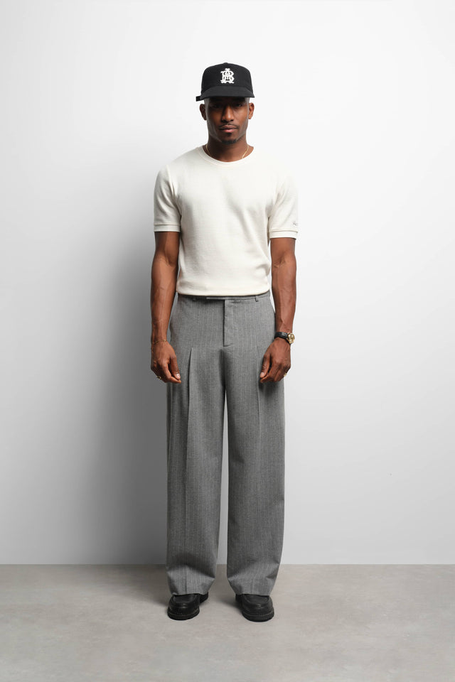 pinstripe tailored wide leg trouser grey/white