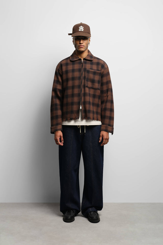 plaid zipped overshirt brown