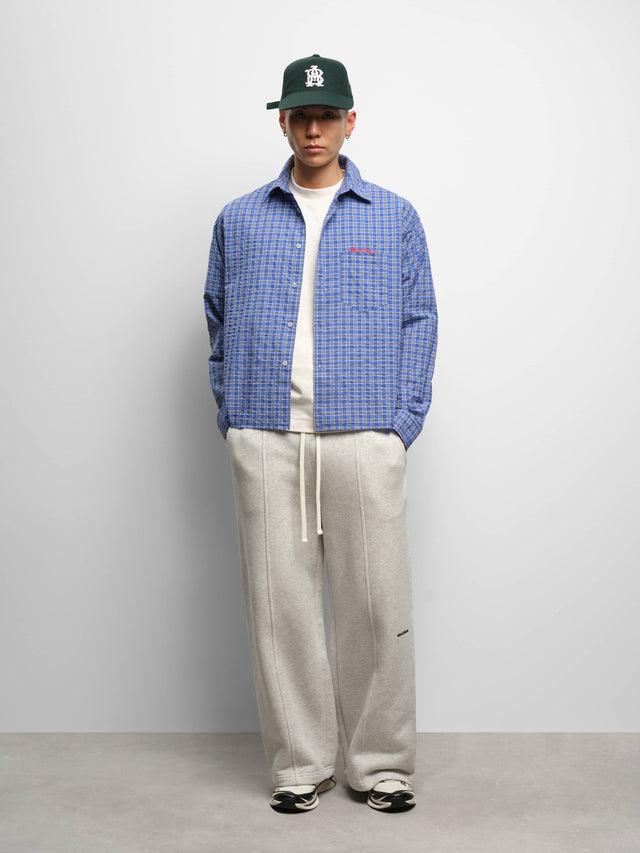 raw edge check shirt blue