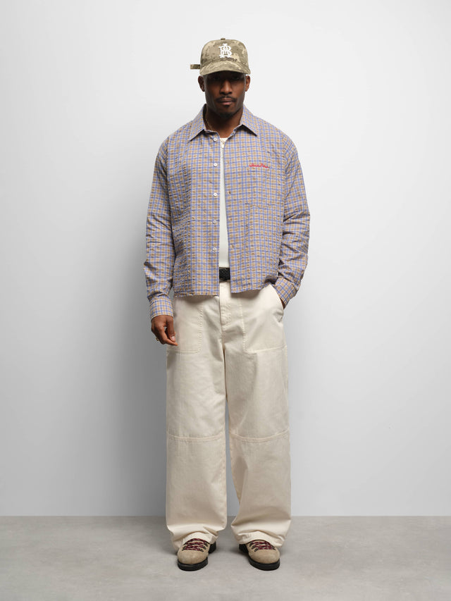 raw edge check shirt tan