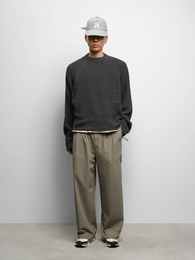 rib mock neck crew charcoal