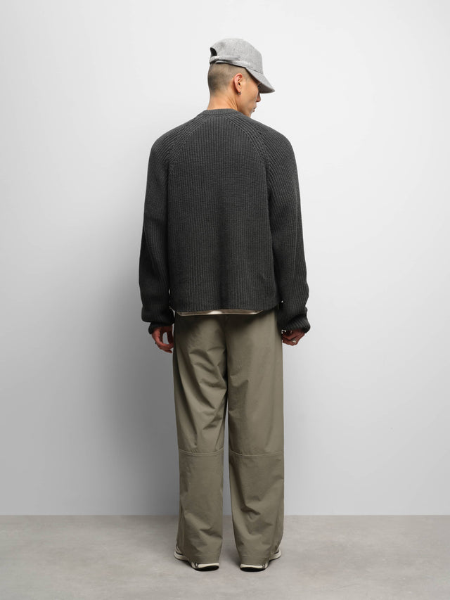 rib mock neck crew charcoal