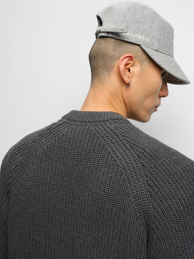rib mock neck crew charcoal