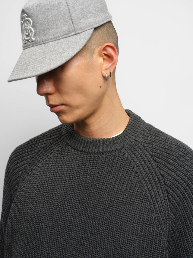 rib mock neck crew charcoal