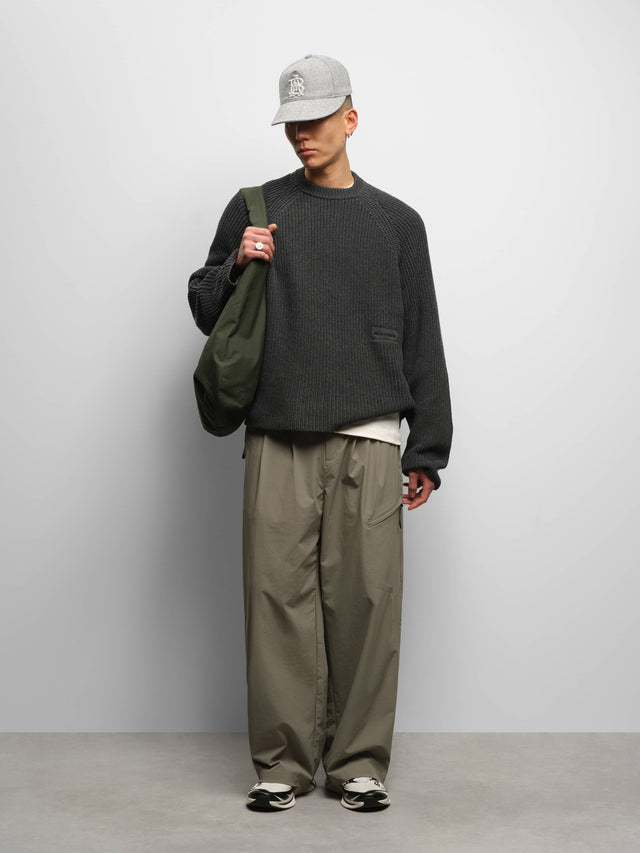 rib mock neck crew charcoal