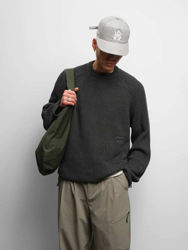 rib mock neck crew charcoal
