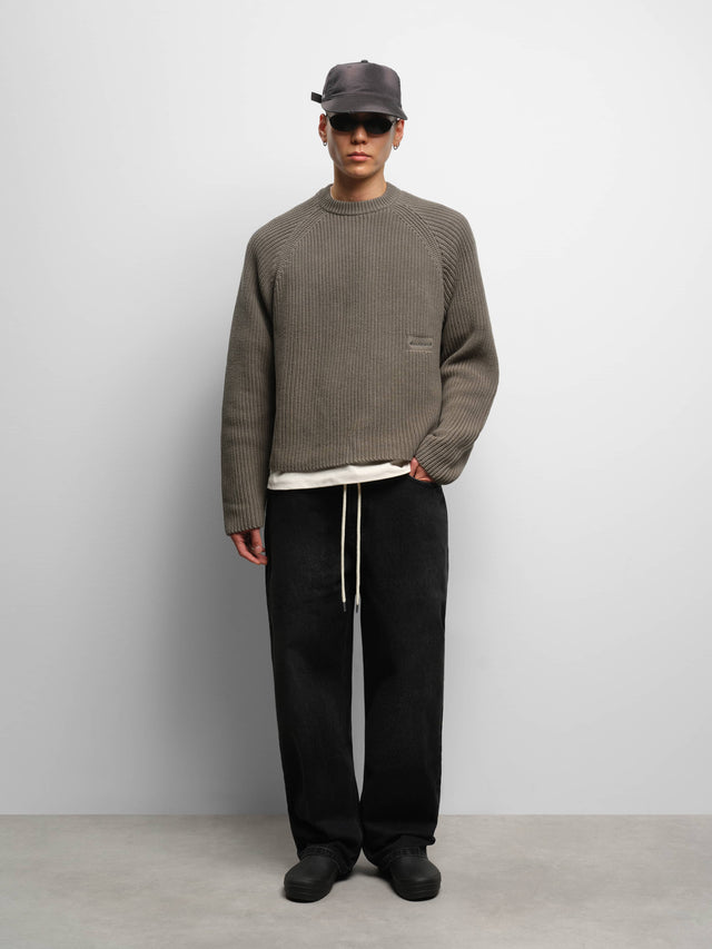 rib mock neck crew sage