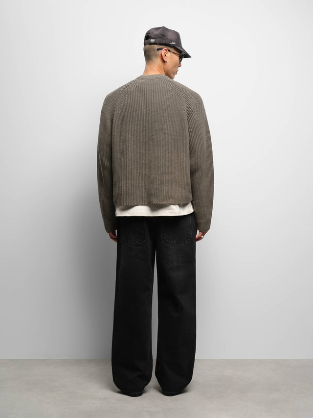 rib mock neck crew sage