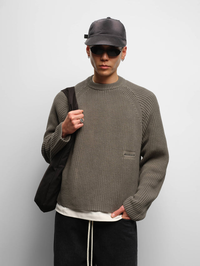 rib mock neck crew sage