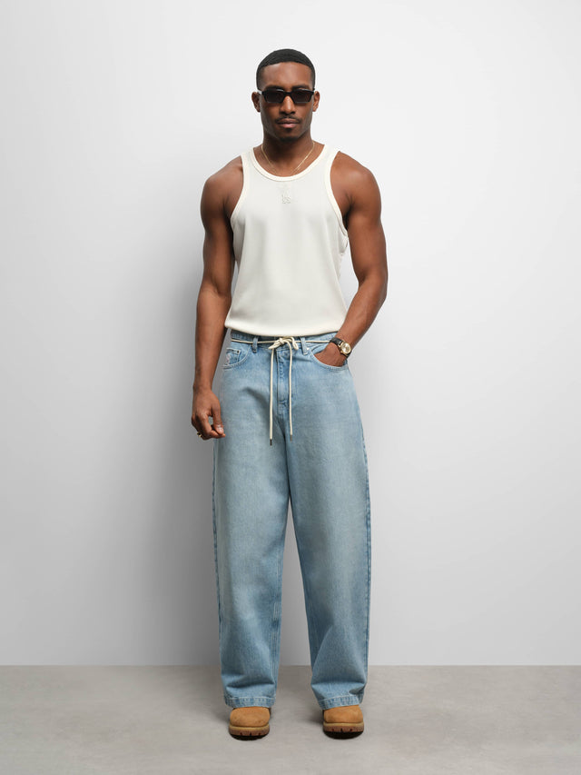 wide leg denim jean light blue wash