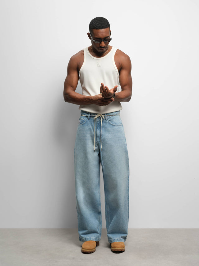 wide leg denim jean light blue wash