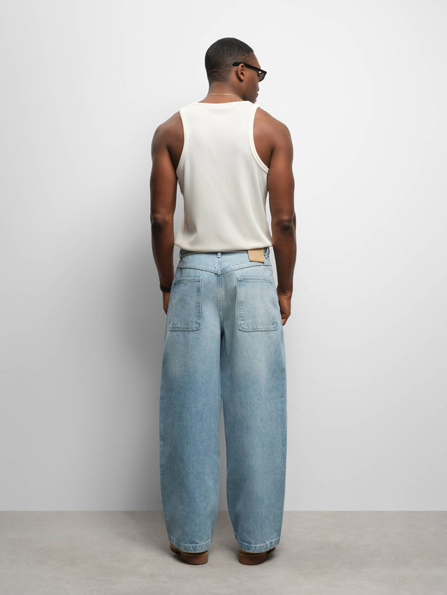 wide leg denim jean light blue wash