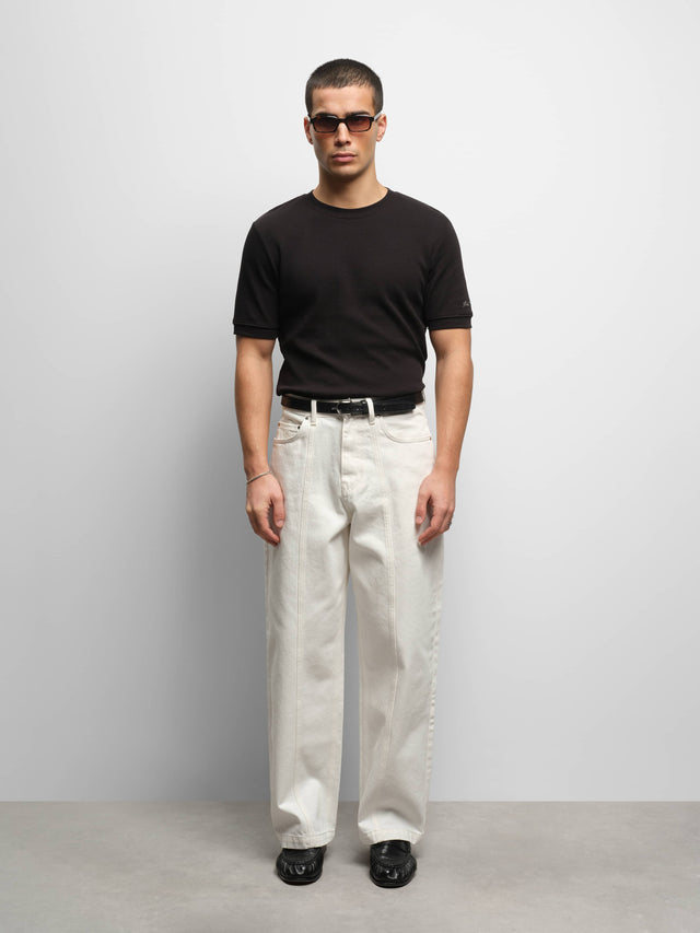 wide leg felled denim ecru