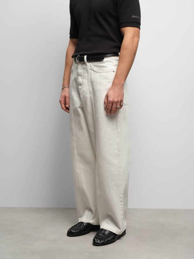 wide leg felled denim ecru