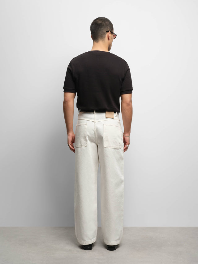 wide leg felled denim ecru