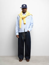 wide leg felled denim raw indigo