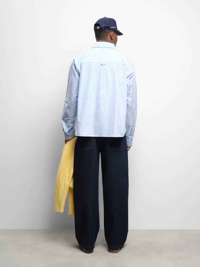 wide leg felled denim raw indigo