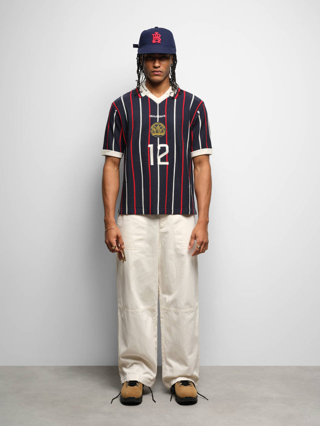 knitted football shirt navy/red/white
