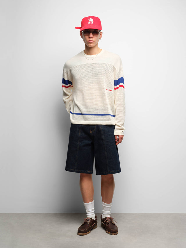 knitted hockey top oat/red/blue
