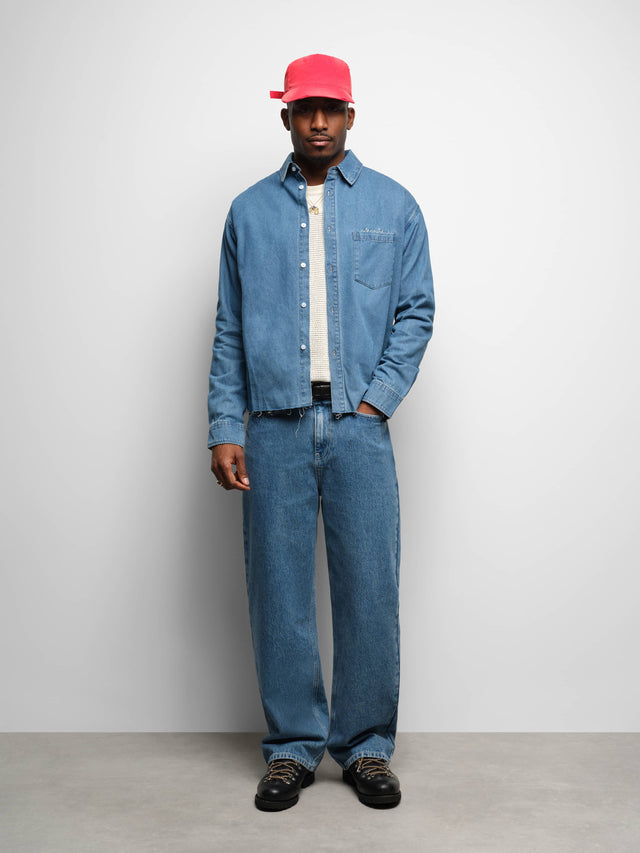 denim script shirt blue wash