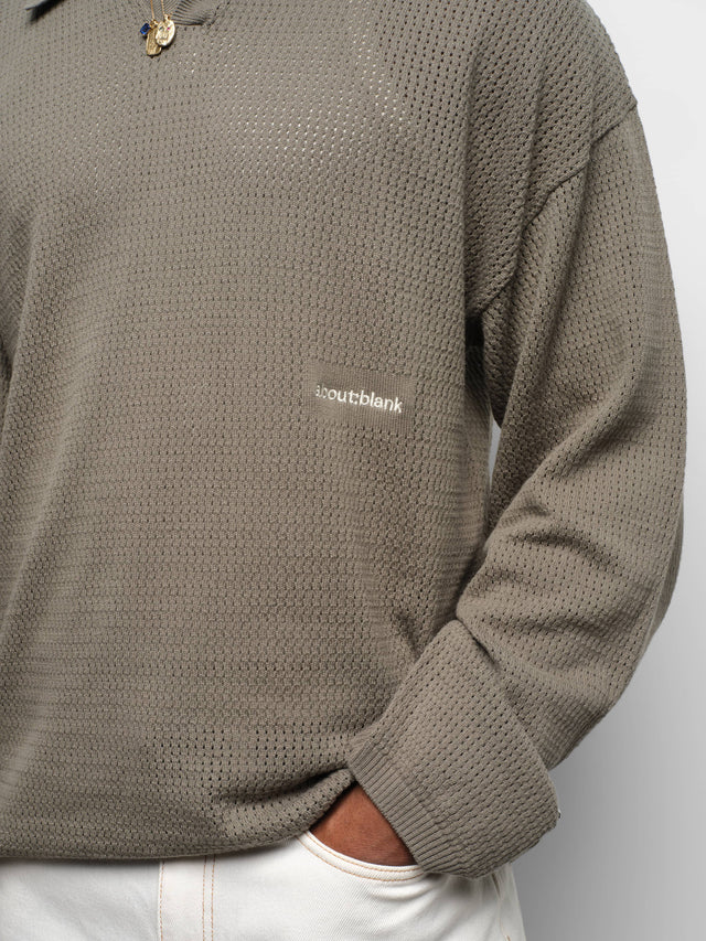resort long sleeve knit polo sage